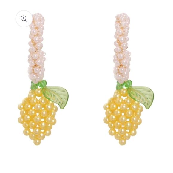 New ZARA Lemon Shaped Beaded Pearl Hoop Earrings - Picture 5 of 12